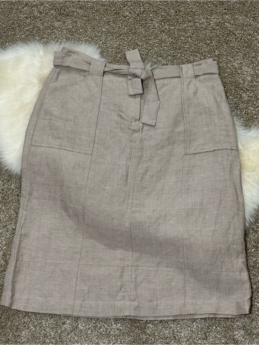 New York & Company Women’s Beige Tan Linen-Blend Tie-Waist Pencil Skirt Size 6